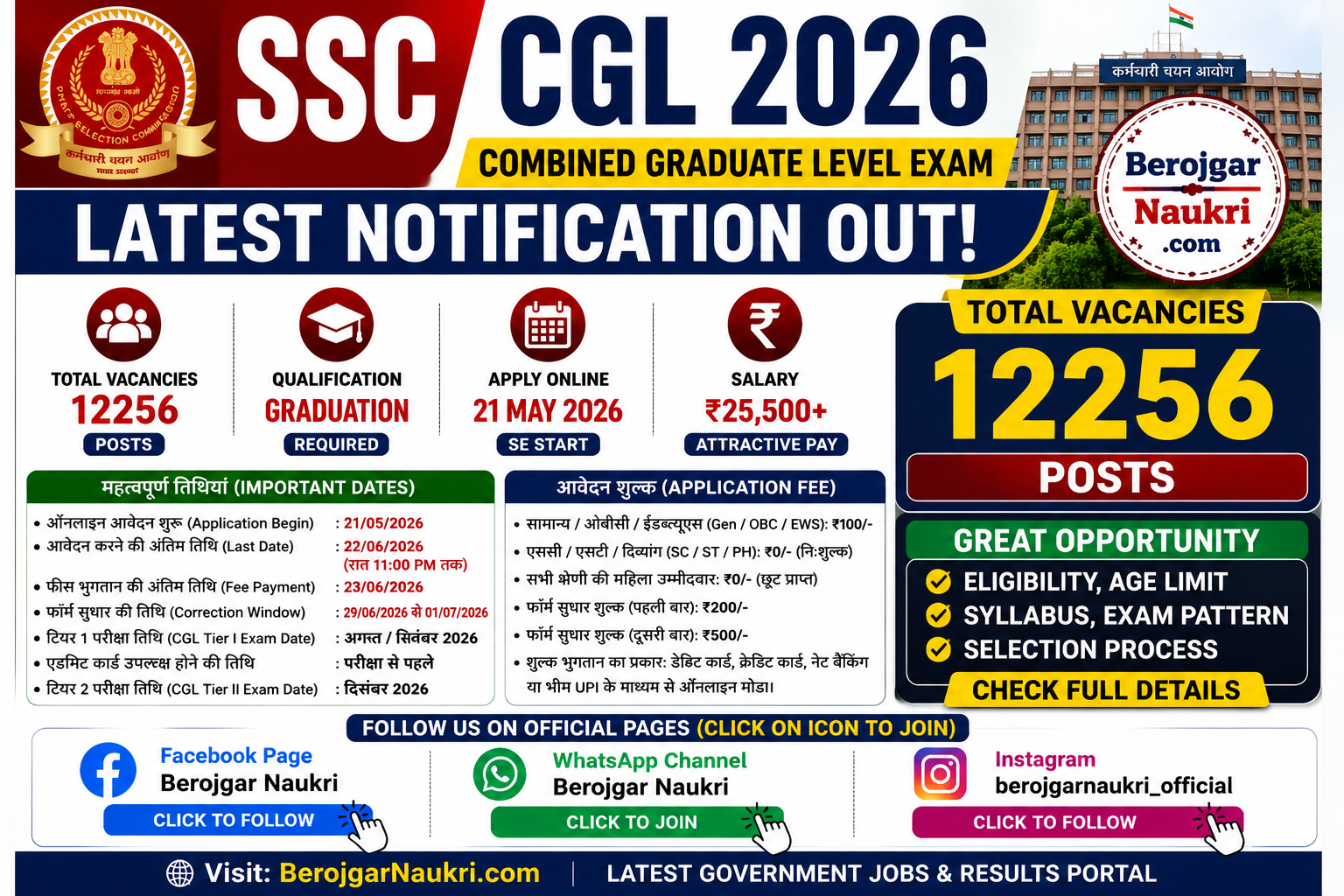 SSC CGL 2026 Apply Online Form – Notification, Dates, Eligibility Notification Summary