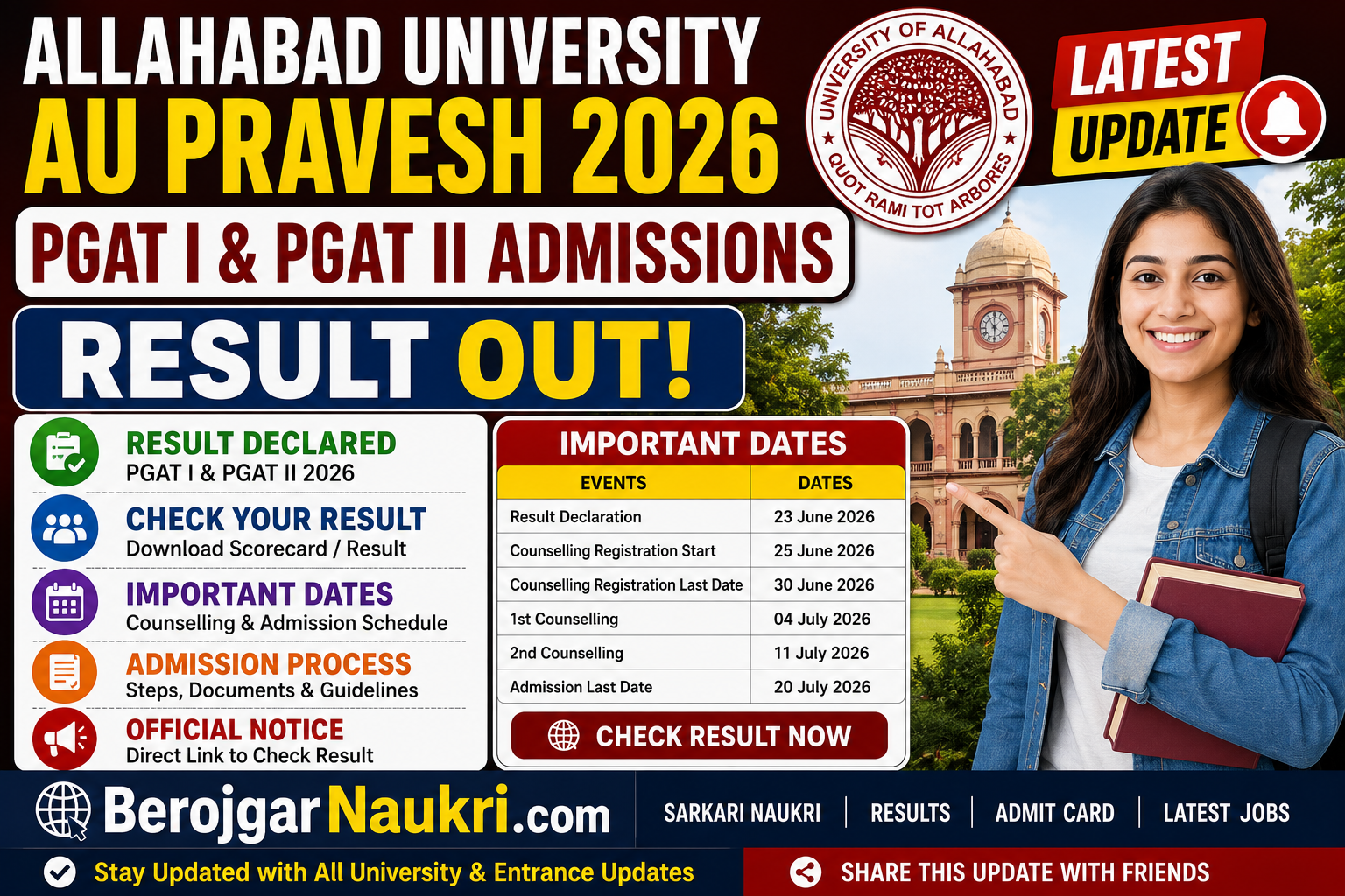 Allahabad University AU Pravesh PGAT I and PGAT II Admissions 2026 Result Notification Summary
